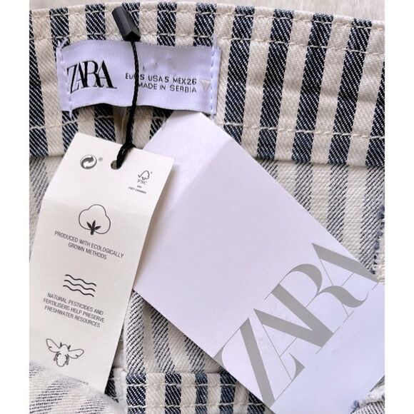 NWT Zara Blue & White Printed Striped Denim Crop Top, Size Small - Picture 14 of 15